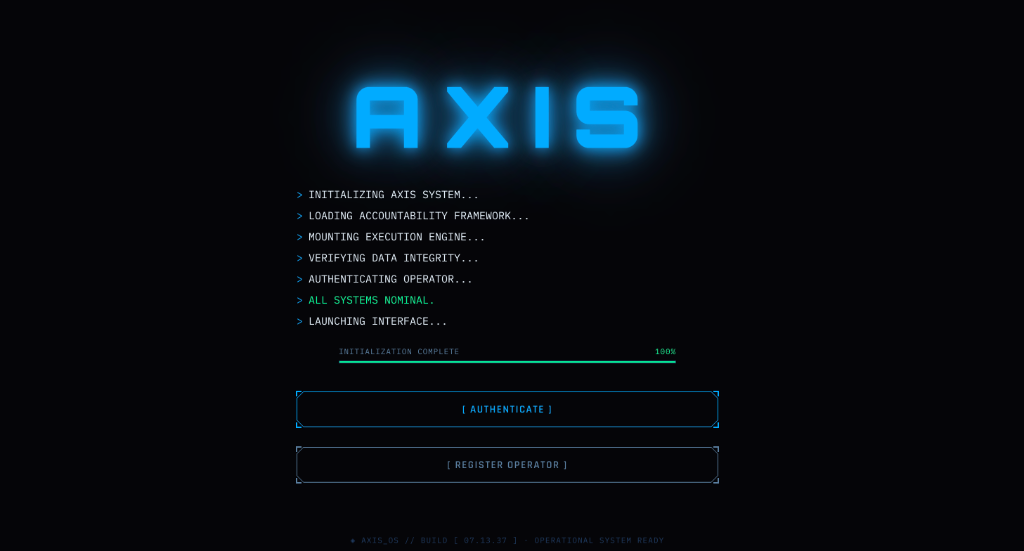 AXIS Initialization boot terminal showing authentication controls