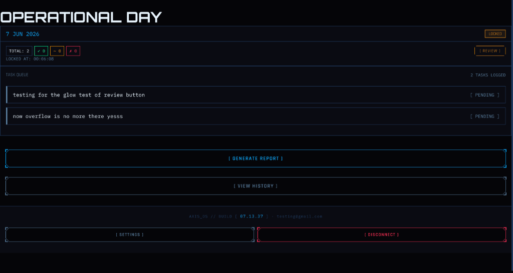 AXIS Operational Day view displaying active task items